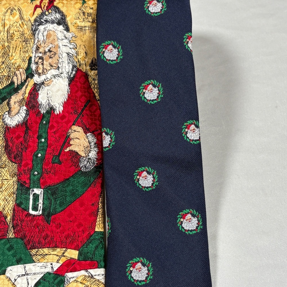Christmas Necktie Lot Mens OS Christmas Santa Plaid Multi Holiday Vintage 4pc - Picture 6 of 13